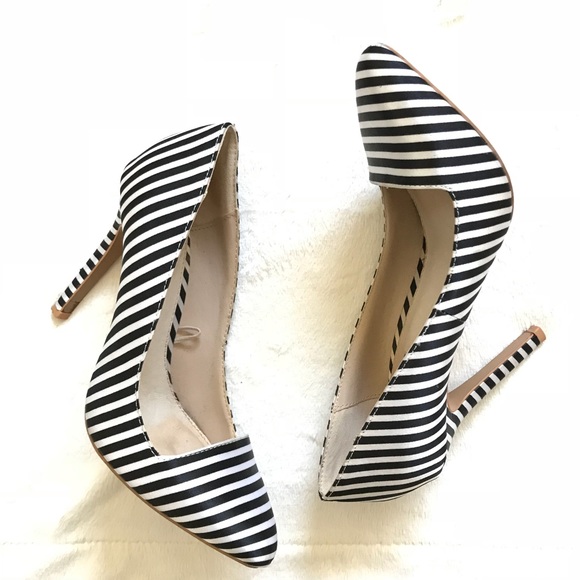 black and white striped shoes heels